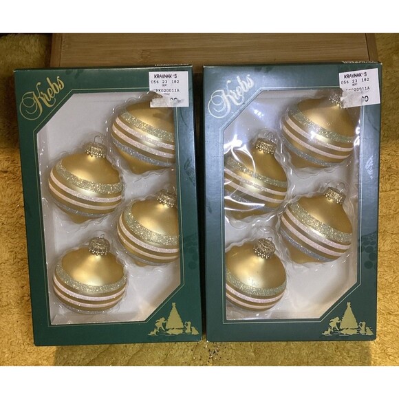 KREBS Glass Christmas Ornaments Tiffany Chiffon Balls Glitter Stripes 2 Boxes - Picture 1 of 10